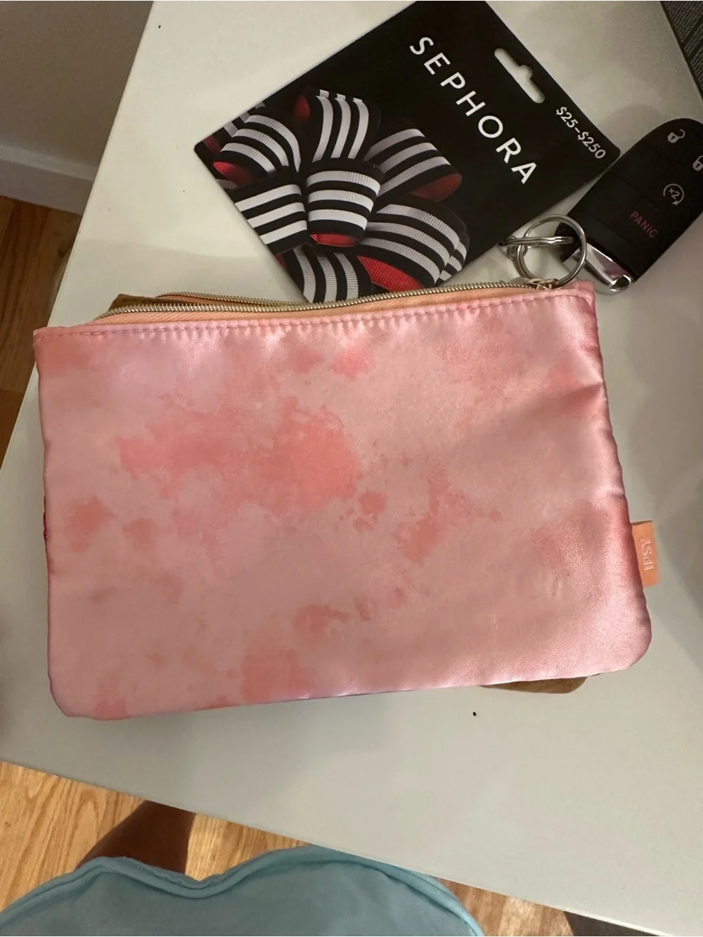 Pink Satin Cosmetic Pouch with Gold Zip